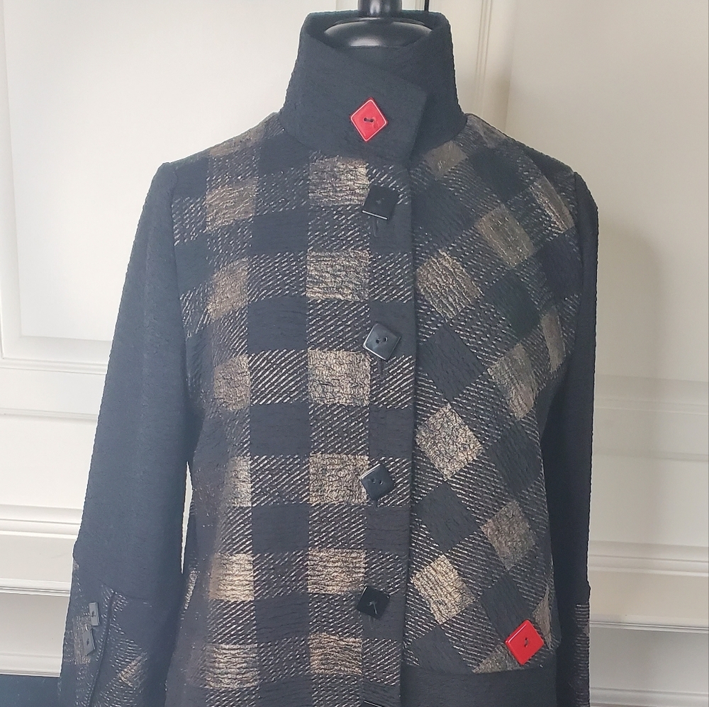 IC COLLECTION Blaid Black and Gold Women's Jacket